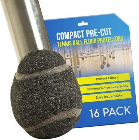 Precut Tennis Balls for Chairs, Tables & Desks– Heavy-Duty Glide Pads – Floor Protector Accessories– Scratch-Resistant – 2.4 Inch Brown, 16 Count