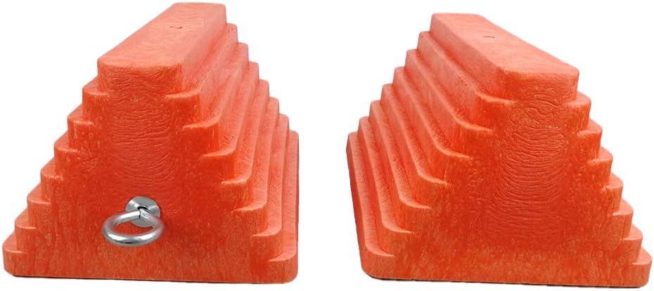 ROBLOCK 2 Pack Wheel Chocks Heavy Duty Orange with Eyebolt for Travel Trailer, 10" Length x 8" Width x 5.7" Height