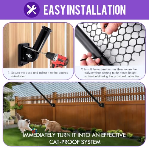 Cat Fence Extension & Conversion Kit | 30-Inch Height, 50-Foot, Wood, Metal, Vinyl & Brick Fences, Durable Polyethylene, Easy Install, Complete Set