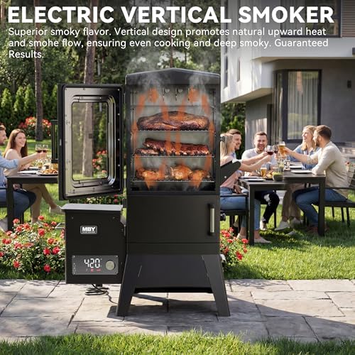 Electric Pellet Smoker with Rainproof Cover & Meat Probe, Vertical Pellet Smoker Grill with LED Display Temperature Control, 616 Sq.in