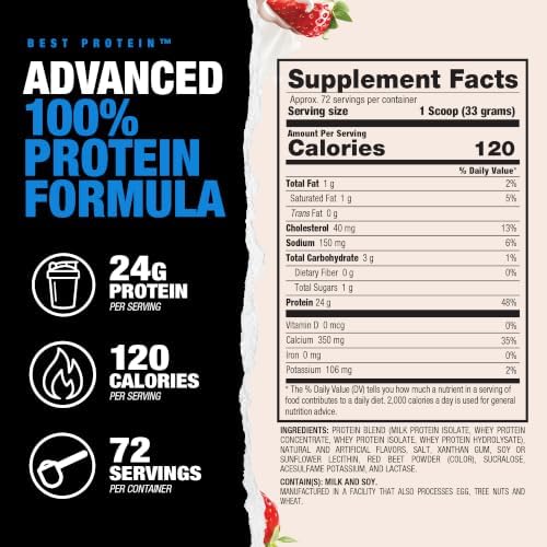 BPI Sports Best Protein – 100% Whey Protein Powder – Muscle Growth, Recovery, Meal Replacement – No Maltodextrin, No Fillers, Gluten Free – for Men & Women | Strawberries and Cream – 5.2 Pounds
