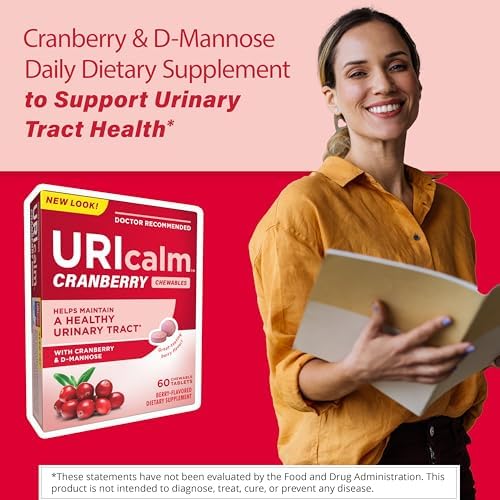 Uricalm Cranberry Dietary Supplement Chewable with D-Mannose, 60 Count | Powerful combination of cranberry and D-Mannose to help maintain a healthy urinary tract*.
