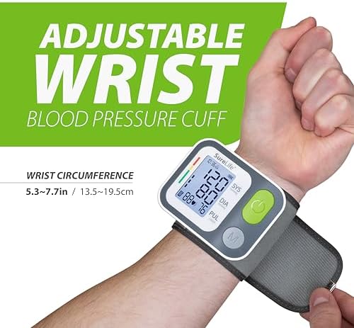 SureLife Premium Wrist Blood Pressure Monitor | Voice Readout, Irregular Heartbeat Alerts, Color-Coded Backlit LCD Screen, Fully Automatic