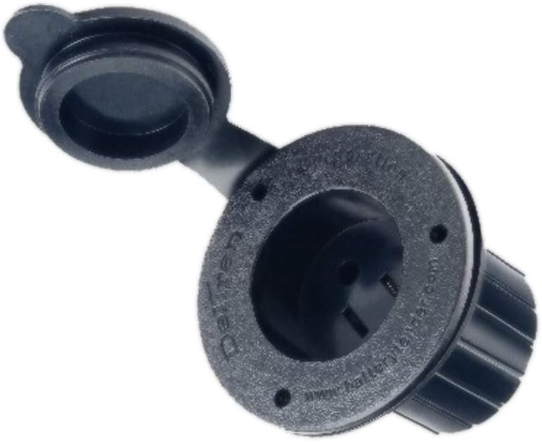 Battery Tender Marine AC - Black Plug Power Port Receptacle - AC Power Flanged Port Inlet Plug - High Grade AC Electrical Connection Adapter with