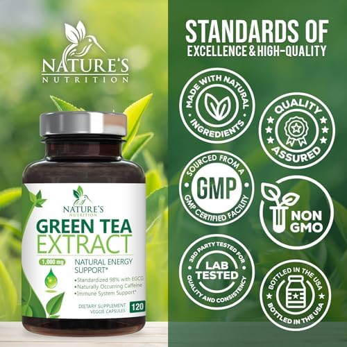 Green Tea Extract Capsules - 3X Strength Green Tea Extract 1000 mg Per Serving Pills with 45% EGCG & 98% Polyphenols for Natural Energy - Antioxidant Herbal Heart Support Supplement - 240 Capsules