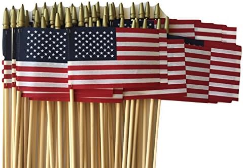 Lot of -50-4x6 Inch Double Sided US American Hand Held Stick Flags Spear Top WindStrong Made in the USA