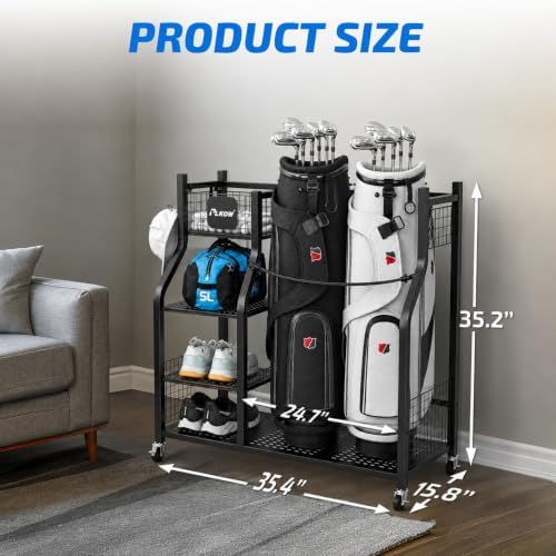 PLKOW Golf Bag Storage Garage Organizer, Extra Large Size Golf Bag Storage Stand and Golf Equipment Rack for Garage,Shed, Basement