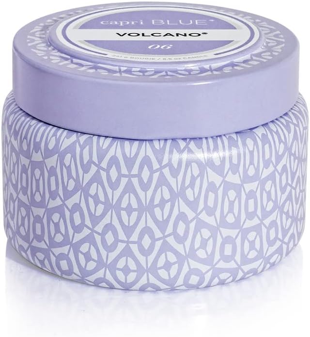 Capri Blue Volcano Printed Travel Tin Jar Candle - Luxury Candle with a Long Lasting Soy Wax Blend - Scented with Tropical & Fruity Fragrance (Blue Color, 8.5 oz)