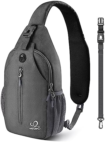 WATERFLY Crossbody Sling Backpack Sling Bag Travel Hiking Chest Bag Daypack (Black) | Small Hiking bag,Multi-compartment storage,Water-resistant,Breathable back pad,Reversible adjustable shoulder strap