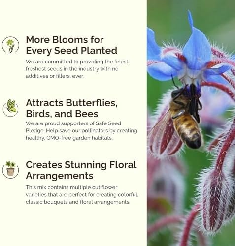 Eden Brothers The Bees Knees Pollinator Wildflower Seed Mix, 1/4 lb (135,000+ Seeds) Throw and Grow - 100% Pure, No Fillers - 18-Variety Non-GMO Annual + Perennial, Covers up to 1,100 SqFt, Zones 3-10