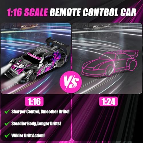 RC Drift Car, 1:16 Scale Drifting RC Cars 2.4GHz 4WD 40km/h | RC Race Car, High-Speed Remote Control Drift Car Vehicle, Racing Sport Toy Gift for Boys Girls Kids(Purple)
