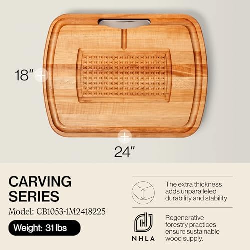 John Boos Maple Wood Cutting Board, 24”x18” – 2.25” Thick, 31-lb Reversible Wooden Butcher Block with Catch Pan, Sloped Juice Groove
