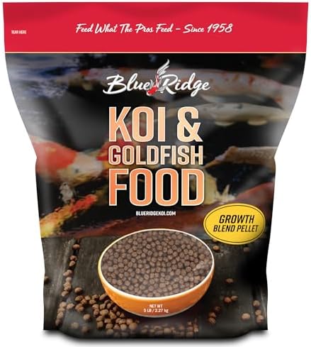Blue Ridge Koi Fish Food 2lb - Koi Food 3/16” Large and Mini Blend Growth Formula, Goldfish Food, Premium Fish Food for Ponds, Ponds Fish Food, Floating Pond Pellets