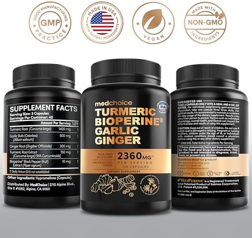 MEDCHOICE 4-in-1 Turmeric Joint Support with Garlic & BioPerine, 120ct