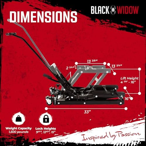 Black Widow Motorcycle or ATV Lift Jack Stand Hydraulic, Steel, 1,500 lb