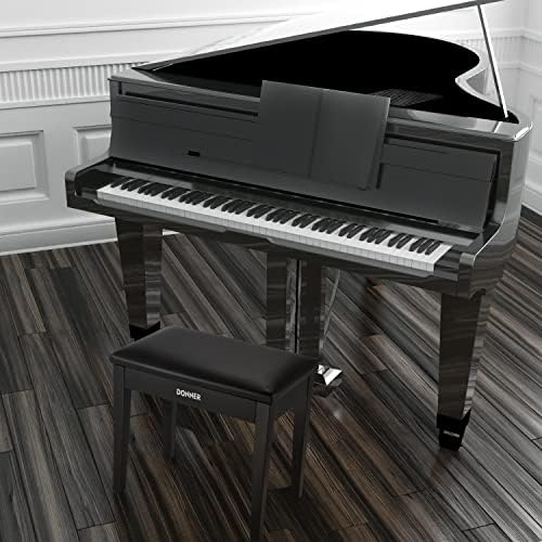 Donner Piano Bench with Storage, Solid Wood Keyboard Bench Piano Bookcase Stool Chair Seat with High-Density Sponges Pad, Black