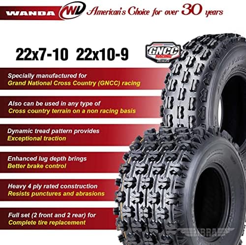 WANDA 4 Sport ATV tires 22x7-10 & 22x10-9 for 01-09 Honda TRX 250EX 300EX