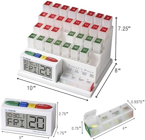 MedCenter 31-Day Pill Organizer System with 4-Time Talking Alarm