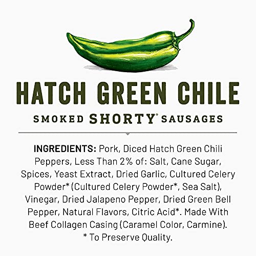 Duke's Pork Hatch Green Chile Smoked Shorty Sausages, 7g Protein Per Serving, Easter Basket Stuffer for Men, 5 oz. (Pack of 8)