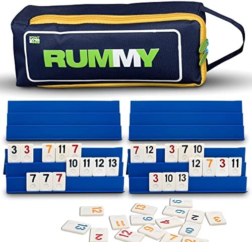 Point Games Classic Mini Rummy Game Set with 4 Exclusive Folding Playing Racks in Super Durable Travel Bag, for 2-4 Players Great Gift for Adults and Kids