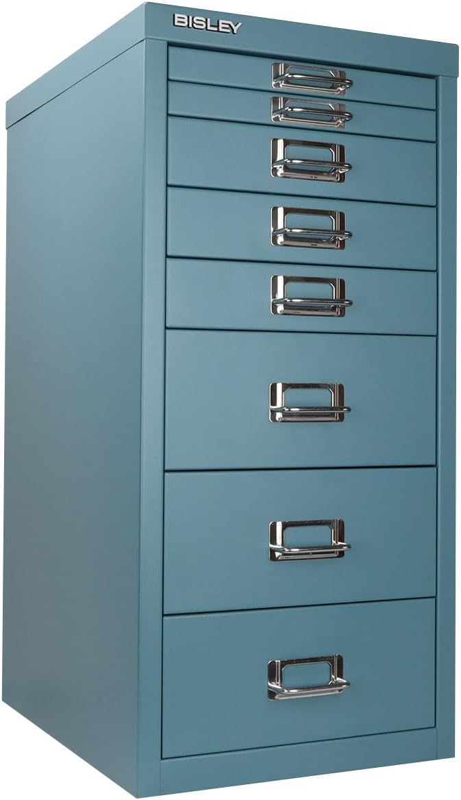 5-Drawer Steel MultiDrawer Cabinet - Orange, by Bisley | Chrome Pull Handles with Label Holders, Powder-Coated Steel, Removable Drawers, Desktop Storage, Labels Included