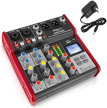Pyle Studio Audio Sound Mixer Board - 4 Channel Bluetooth Compatible Professional Portable Digital DJ Mixing Console W/USB Mixer Audio Interface