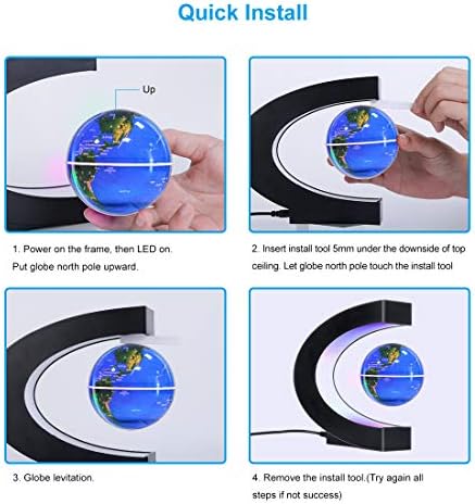 Magnetic Levitating Globe with LED Light | Cool Tech Gift for Men Father | Boys Birthday Gifts for Him | Floating Globes World Office Desk Accessories Tech Gadgets Home Decor Display- Black