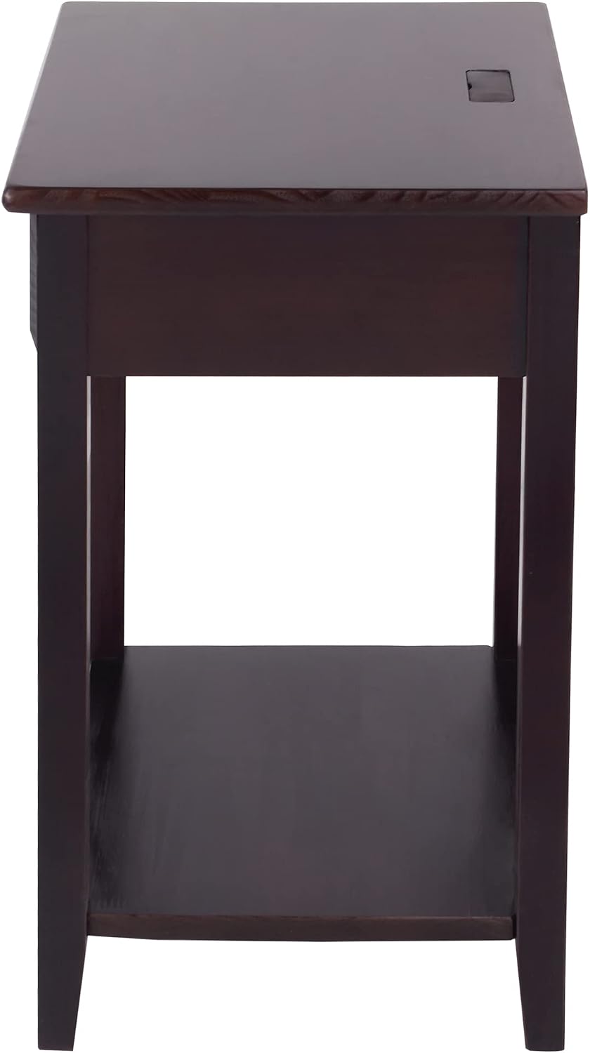 Casual Home Owl Night Stand with USB Port Charging Station and Drawer, 17.5"W x 14.25"D x 24.5"H, Espresso
