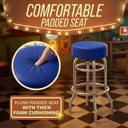 Trademark Gameroom Bar Stool - Blue Stool with Foam Padded Seat - Swivel Chair for Game Room, Garage, or Home Bar