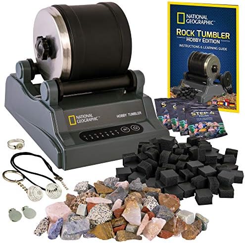 National Geographic Hobby Rock Tumbler Kit for Kids and Adults Ages 8+ | Rough Gemstones, 4 Polishing Grits, Rock Polisher, Geology Science Kit, Rock Tumbling for Kids and Adults, Birthday Gift