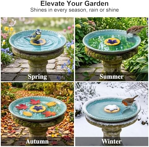Topadorn 2" Depth Ceramic Birdbath & Birdfeeder for Small Birds Outdoors
