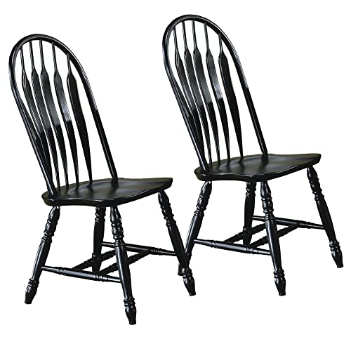 Sunset Trading Selections Keyhole Windsor Dining Side Chairs | Set of 2 Fully Assembled Sidechairs | Antique Black Cherry Distressed Solid Wood
