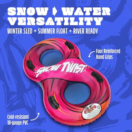 Flexible Flyer 57" Snow Twist Inflatable Tube Sled - 2-Person Pool Float and Snow Tube for Year Round Fun - Heavy Duty Double Sled with Handles for