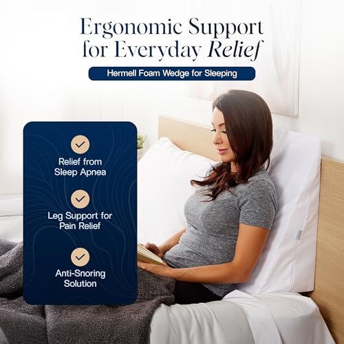 Hermell Bed Wedge Pillow – Supportive Elevated Cushion for Back Pain Relief, Spinal Alignment, Snoring