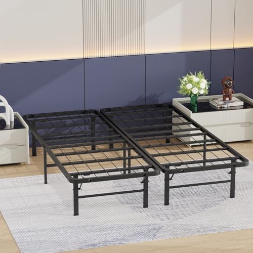 BestMassage | Twin Bed Frame | Metal | Heavy Duty Steel Slats with 6 Legs | Foldable | Sturdy, No Box Spring Needed | Easy to Assemble with Under-Bed Storage | Furniture for Home, Dorms