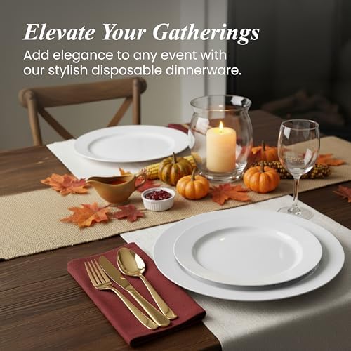 Aya's 60ct Square Plastic Disposable Plates, White - 9.5-Inch 30 Dinner and 6.5-Inch 30 Salad Plates for Party - Heavy-Duty Hard Plastic Design for Wedding, Event, Christmas, and Thanksgiving