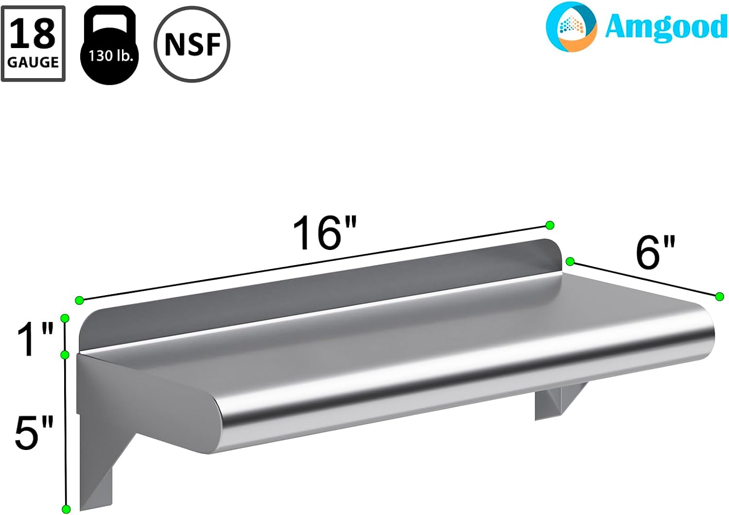 AmGood 24" Long X 18" Deep Stainless Steel Wall Shelf | NSF Certified | Appliance & Equipment Metal Shelving | Kitchen, Restaurant, Garage, Laundry, Utility Room