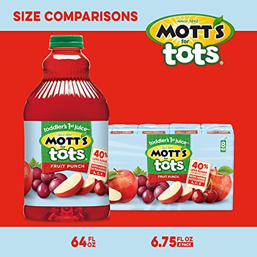 Mott's For Tots Apple, 64 Fl Oz Bottle, Juice With Purified Water, Good Source Of Vitamin C, 40% Less Sugar Than 100% Apple Juice, No Artificial Sweeteners