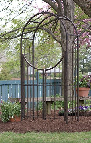 Panacea Products Arched Top Garden Arbor with Gate, Brushed Bronze