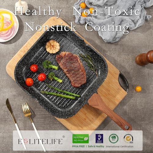 ESLITE LIFE Nonstick Grill Pan for Stove Tops, Versatile Griddle with Pour Spouts