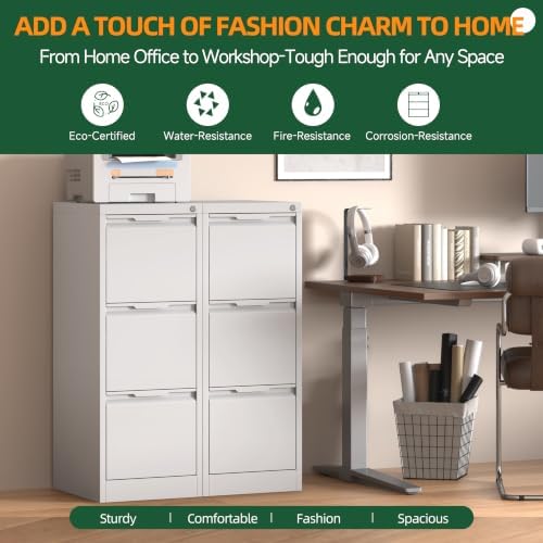3 Drawer File Cabinet with Lock, Filing Cabinets for Home Office | Metal Vertical File Cabinets