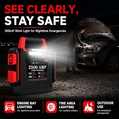 2500A Peak Car Jump Starter with 150PSI Air Compressor, 12V Battery Jump Box for Car, Truck, SUV (Up to 8.0L Gas/Diesel Engines)