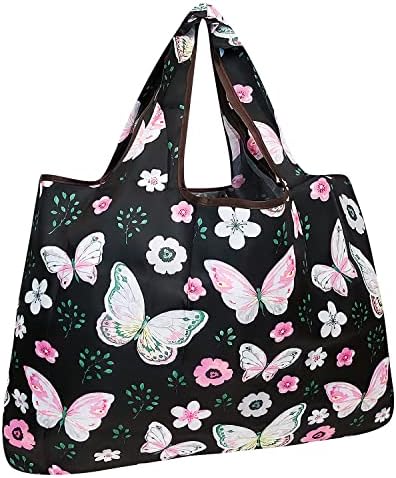 allydrew Large Foldable Tote Nylon Reusable Grocery Bags, Gray Ferns