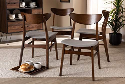 Baxton Studio Parlin Mid-Century Modern Transitional Light Beige Fabric Upholstered and Walnut Brown Finished Wood 4-Piece Dining Chair Set