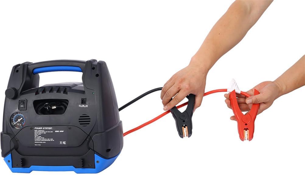 1800 Peak Amp Jump Starter with Air Compressor, 6-in-1 Portable Power Station, 12V AGM Battery Booster for Up to 8.0L Gas & 6.0L Diesel Engines