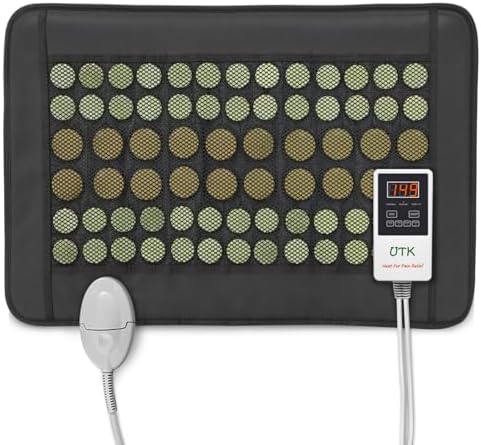 UTK Far Infrared Heating Pad for Back Pain Relief, Natural Jade, 23.5x16 in | 52 Natural Jade & 20 Tourmaline Stones, Up to 159°F, 4H Auto-Off, Memory Function, FSA-HSA Eligible, Gifts for Women & Men