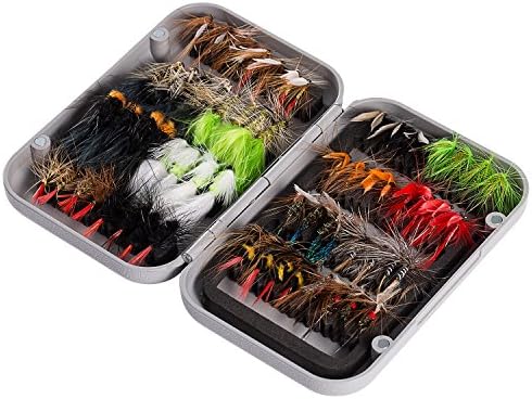 BASSDASH Fly Fishing Assorted Flies Kit, Pack of 64 pcs Including Dry and Wet Flies, Nymphs, Streamers, Terrestrials, Leeches and More