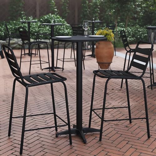 Flash Furniture 23.25" Round Aluminum Indoor/Outdoor Bar Height Table with Flip-Up Top, Heavy-Duty Aluminum Flip-Up Top Cocktail Table, Silver
