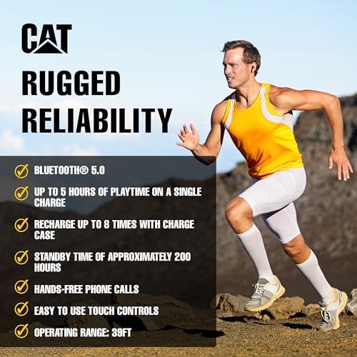CAT Bluetooth Noise Canceling Ear Buds - Rugged Wireless Work Earbuds, Bluetooth Work Headphones, Dust Proof, Shock Proof, Water Resistant