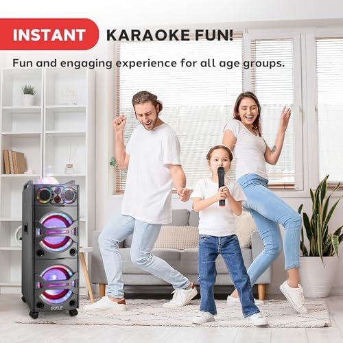 Pyle Wireless Active PA Speaker System - 1000W Portable High Powered Bluetooth Compatible Outdoor Sound Speaker w/ USB SD MP3 FM Radio AUX RCA LED DJ Lights - 35mm Stand Mount, Remote
